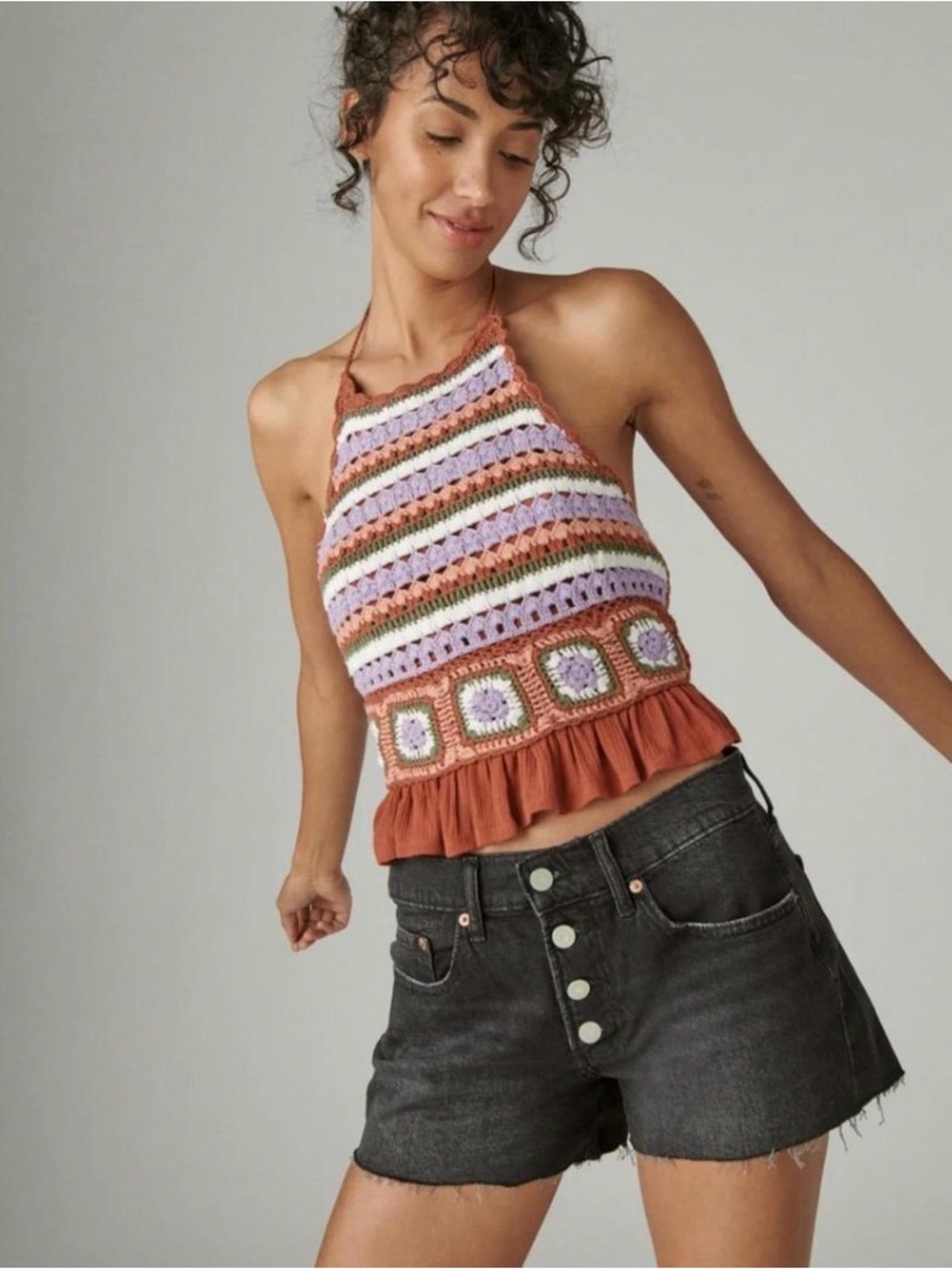Lucky Brand Crochet Halter Crop Top